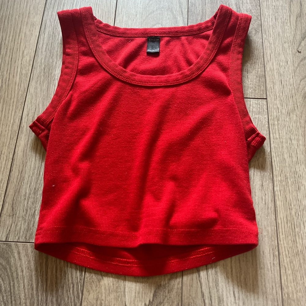 SHEIN Red Fitted Sleeveless Crop Tank Top